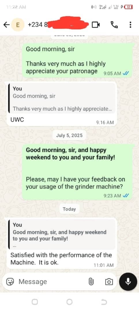 Customer WhatsApp Testimony from Owerri, Imo