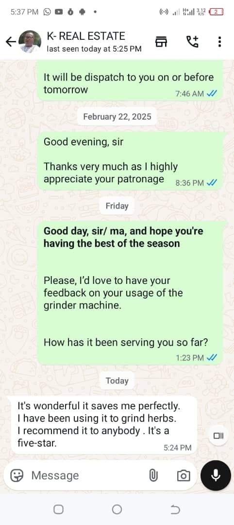Customer WhatsApp Testimony from Jos, Plateau