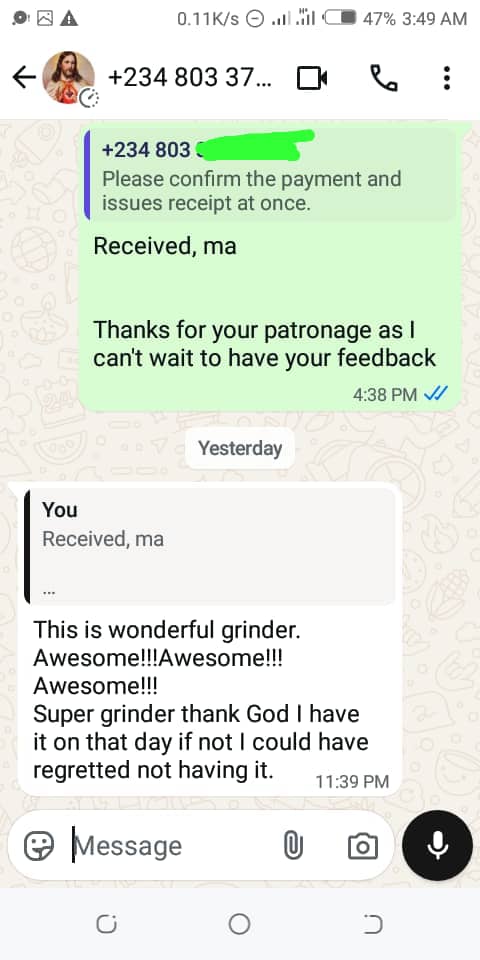 Customer WhatsApp Testimony from Warri, Delta