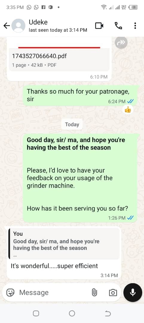 Customer WhatsApp Testimony from Lekki, Lagos