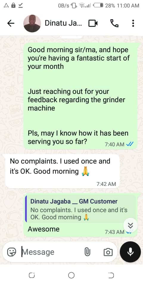 Customer WhatsApp Testimony from Akure, Ondo