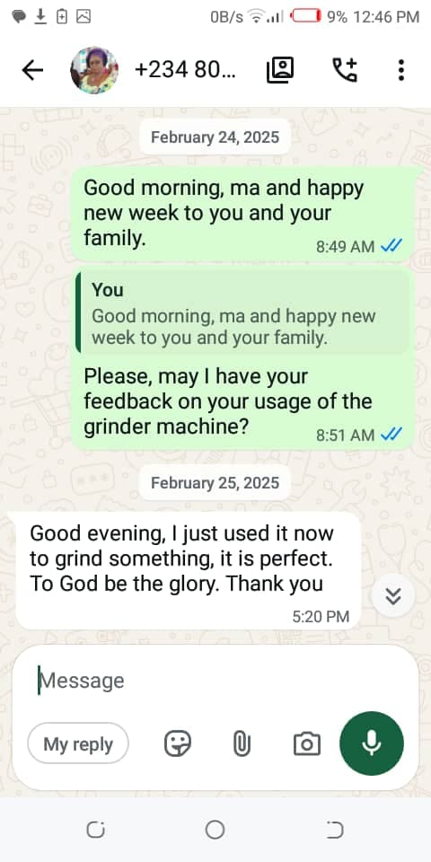 Customer WhatsApp Testimony from Abuja (FCT)