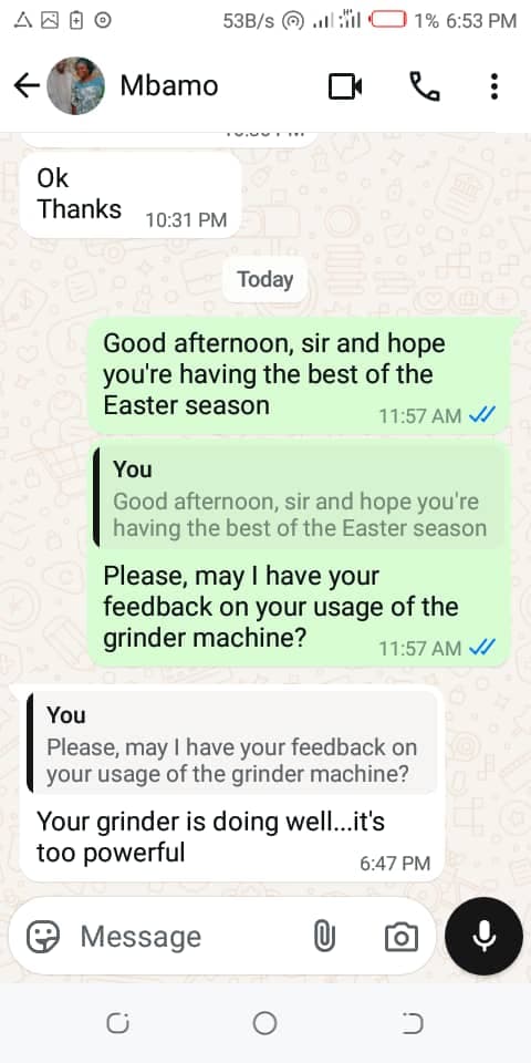 Customer WhatsApp Testimony from Ibadan, Oyo