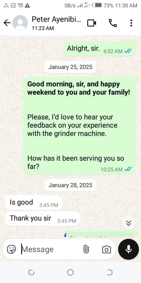 Customer WhatsApp Testimony from Enugu State